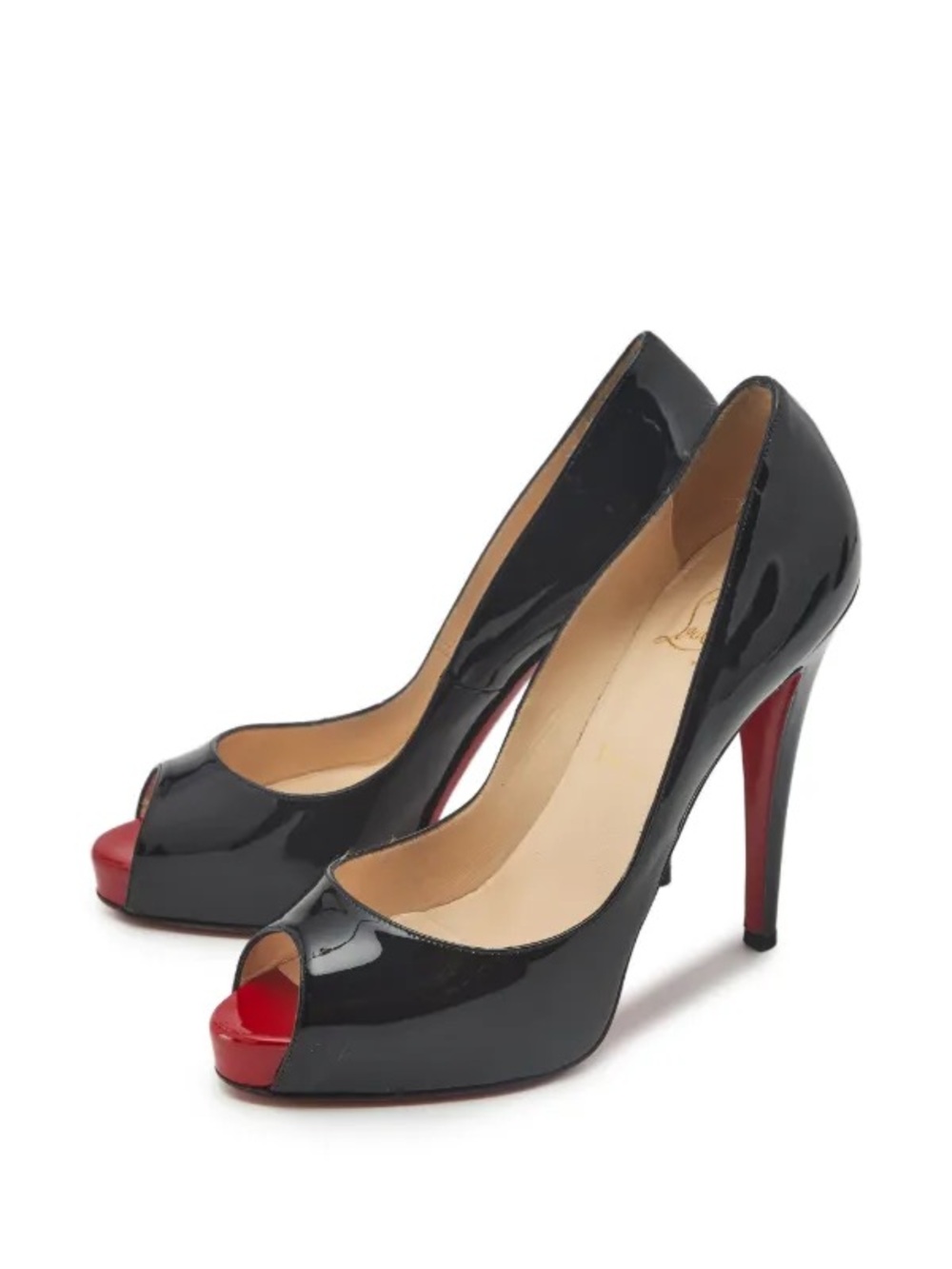 Christian Louboutin Black Patent Peep-Toe Stiletto with Red Sole